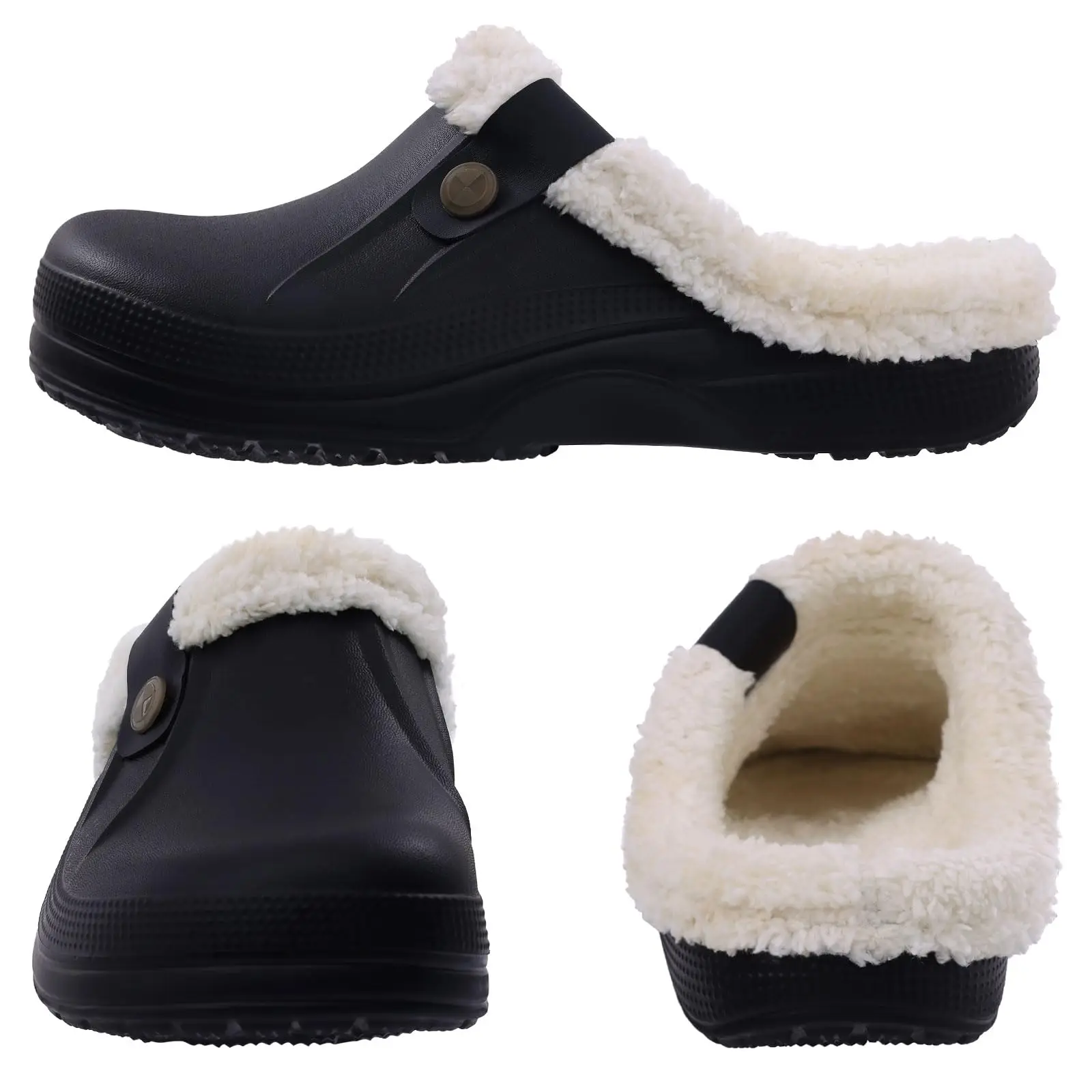 Lächeln Winter Pelz Gefüttert Clogs Frauen Fuzzy Hausschuhe Männer Warme Hausschuhe Erwachsene Outdoor Wasserdichte Hausschuhe Komfort Garten Clogs – Detail 27