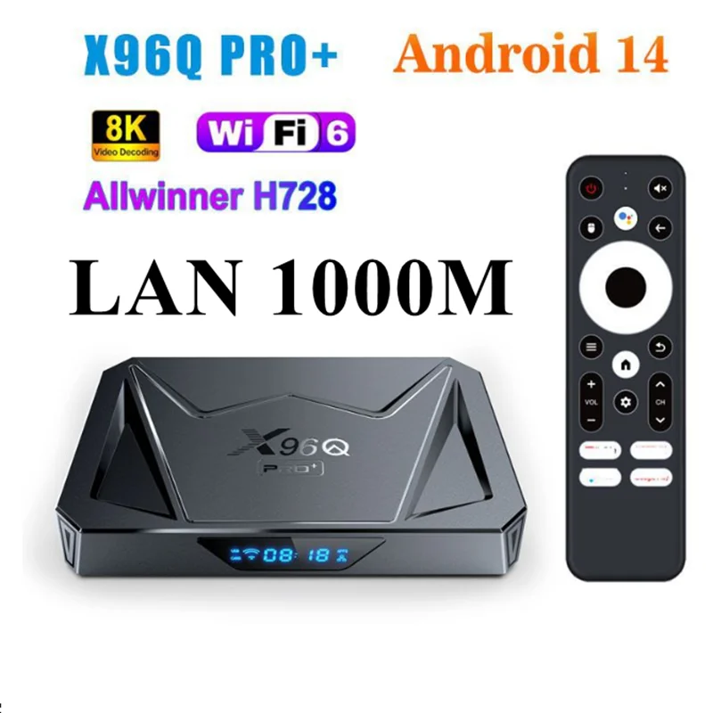 X96Q PRO + Android 14 TV BOX 4GB 64GB Allwinner H728 ثماني النواة 8K جيجابت إيثرنت واي فاي 6 BT HD مشغل الوسائط الذكية فك التشفير