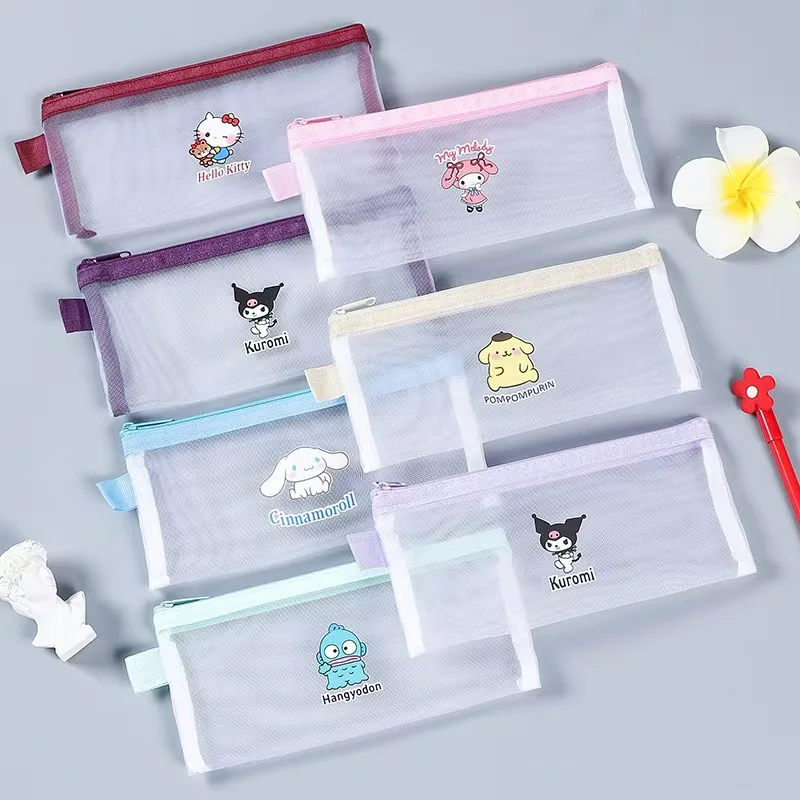 Sanrio Einfache, transparente, tragbare Aufbewahrungstasche aus Nylon-Mesh für Schreibwaren