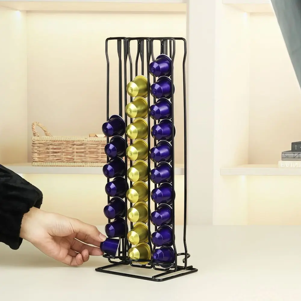 Metal Coffee Pod Holder Large Capacity 360° Rotatable Coffee Capsules Carousel Save Space Capsules Holder for Nespresso