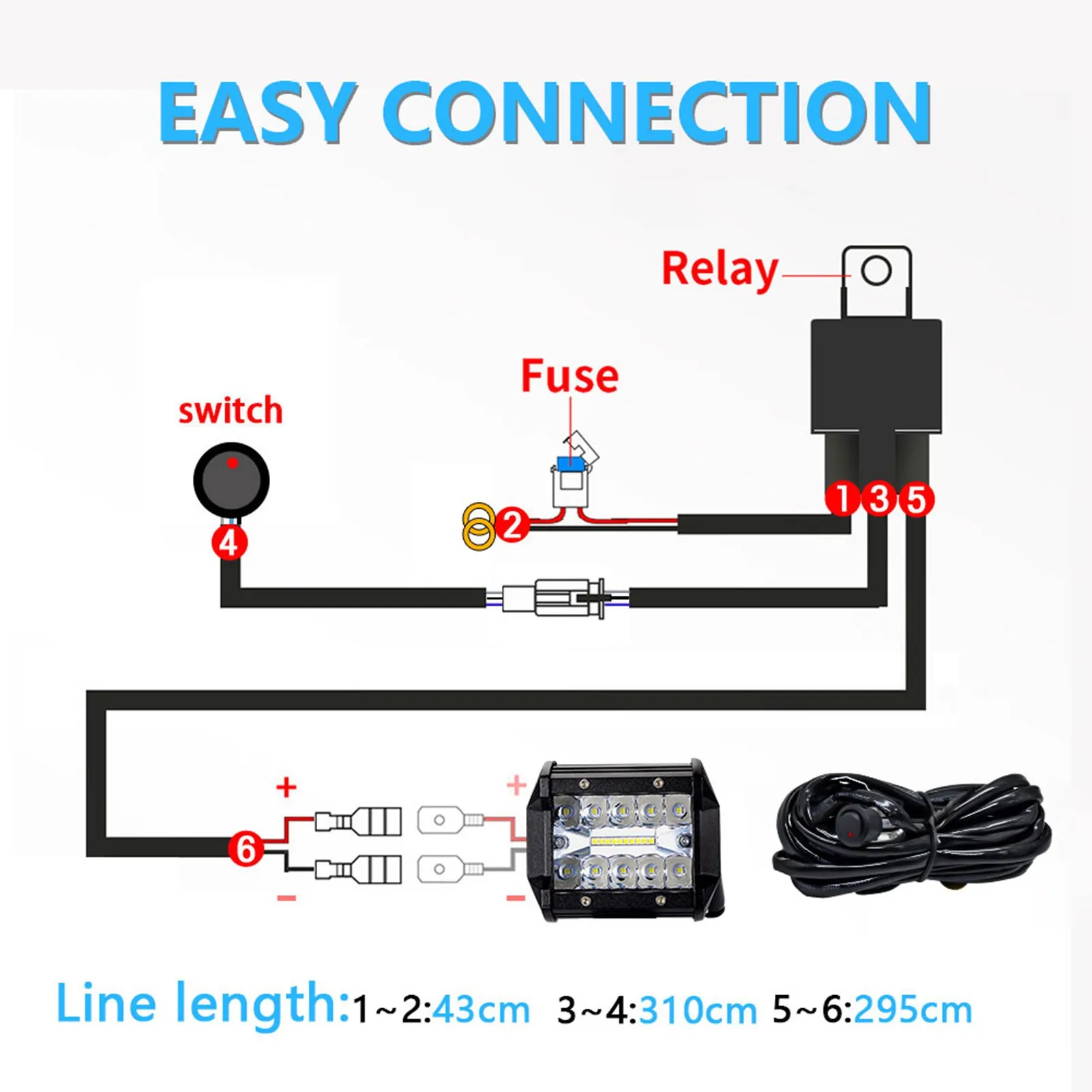 Wiring Harness Kit 300W Off-Road Light Bar Relay 16AWG 1 To 1 / 2 / 4 Splitter With Waterproof Switch For LED Work Lamp