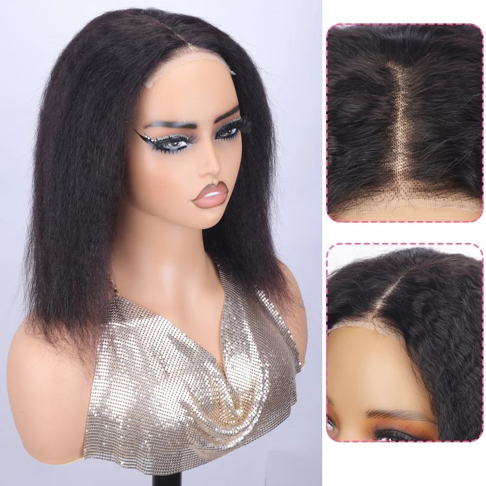 4x4 Wear and Go Glueless Wigs Kinky Straight Human Hair Wig for Women 180% Density Brazilian Virgin Human Hair Wig Pre-Plucked