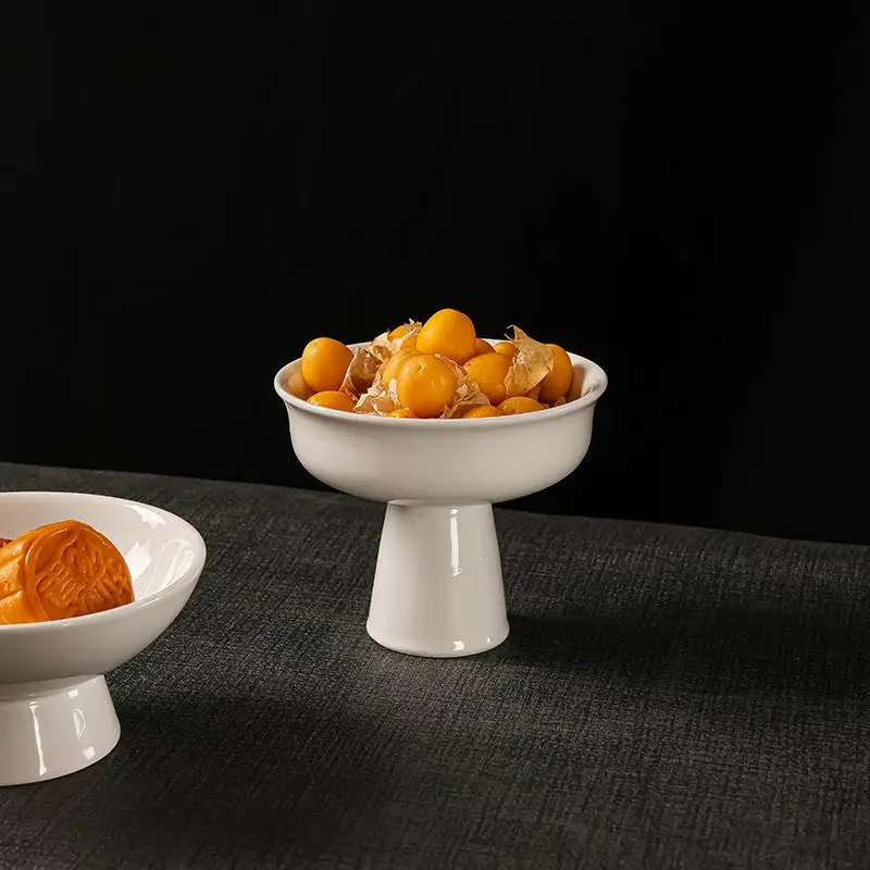 

Ele White Cerc High Footed Bowl Chinese Sle Restaurant Dert Plate Simple Design round ape Diware from China