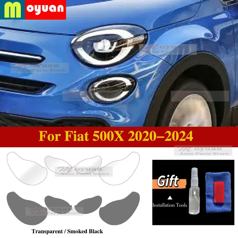 For Fiat 500X 2020-2024 Car Headlight Protective Car Film Front Headlamp Transparent Black TPU Exterior Sticker Car Accessories