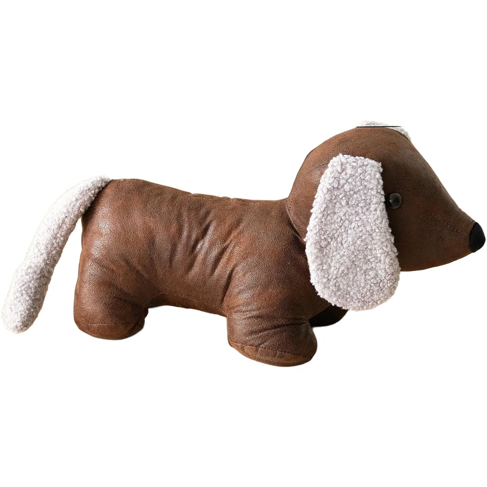 Plush Fabric Dachshund Door Stopper with Internal Sand Fill for Effective Draft Blocking and Door Securing 37x14x19cm