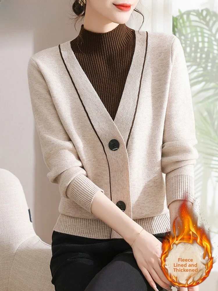 

Утепленный вязаный свитер с высоким воротником для женщин среднего и старшего возраста, свободного кроя, с длинными рукавами