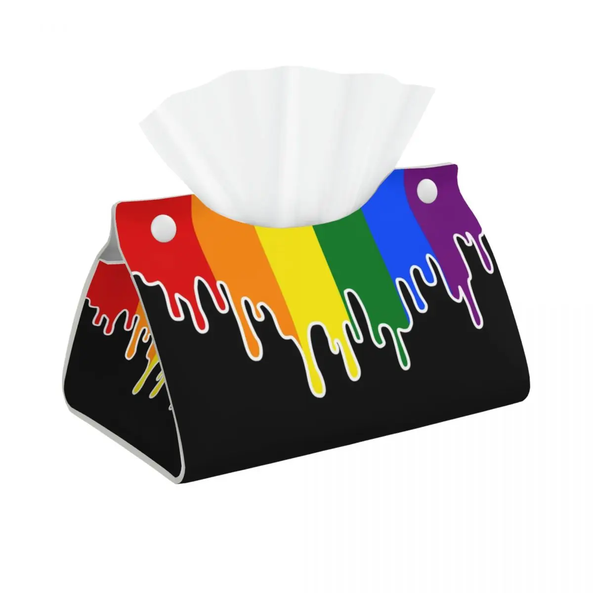 Custom Gay Pride Flag Drip Design Tissue Box Cover Rectangular PU Leather LGBT Rainbow Lesbian Facial Tissues Holder for Office