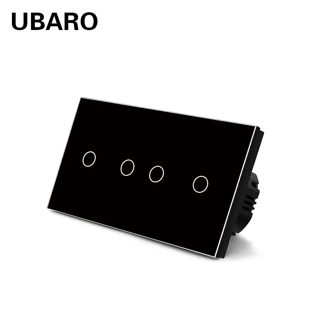 UBARO EU Russia 4 Gang Touch Light Switch With 146mm Tempered Crystal Glass Panel Electrical Interruptor 100-240V Home Appliance