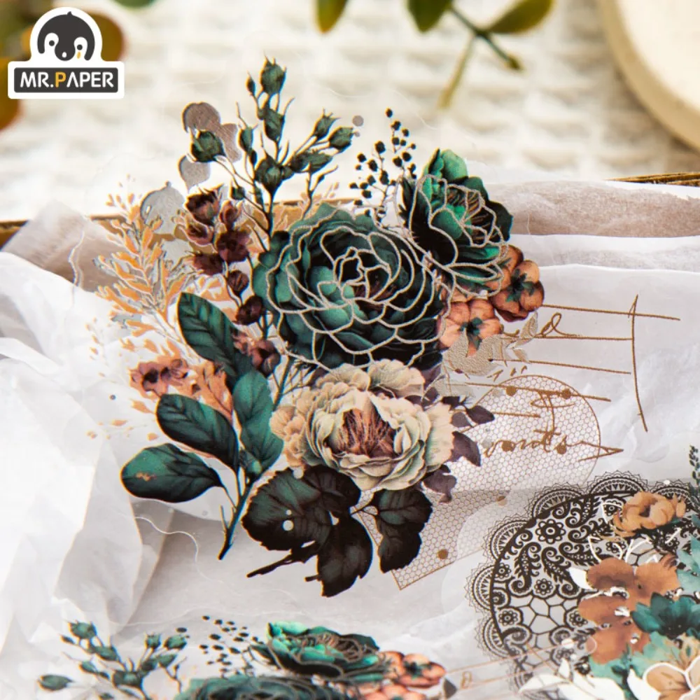 

Mr. Paper 30pcs/pack Vintage Floral Lace Stickers PET Hot Stamping Silver Collage Hand Account Stickers Aesthetic Stationery