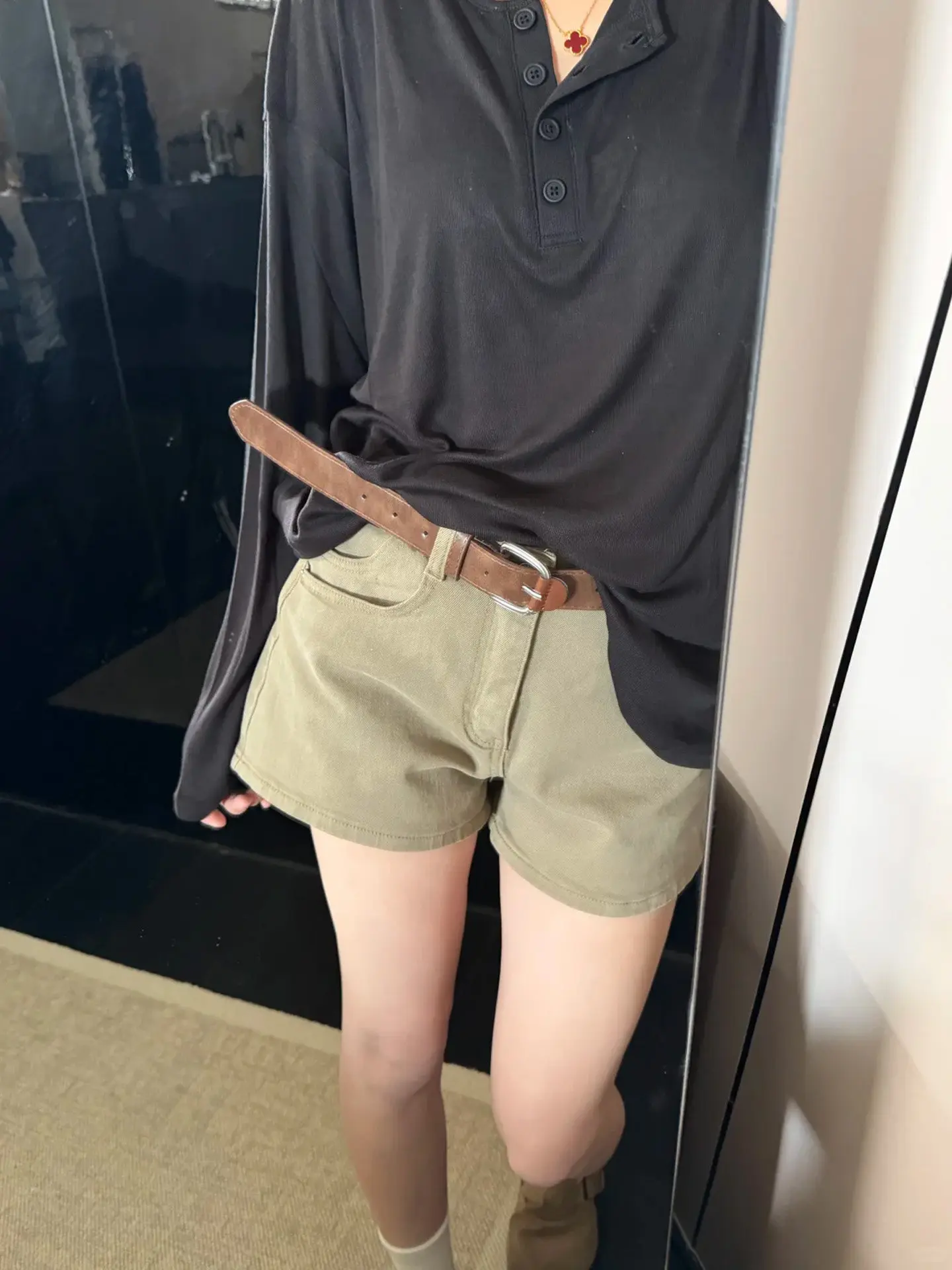 Khaki Denim Short Shorts Women's Summer New Large Size Fat MM High Waist Loose Slimming A-Line Wide Leg Hot Pants Casual Pure...