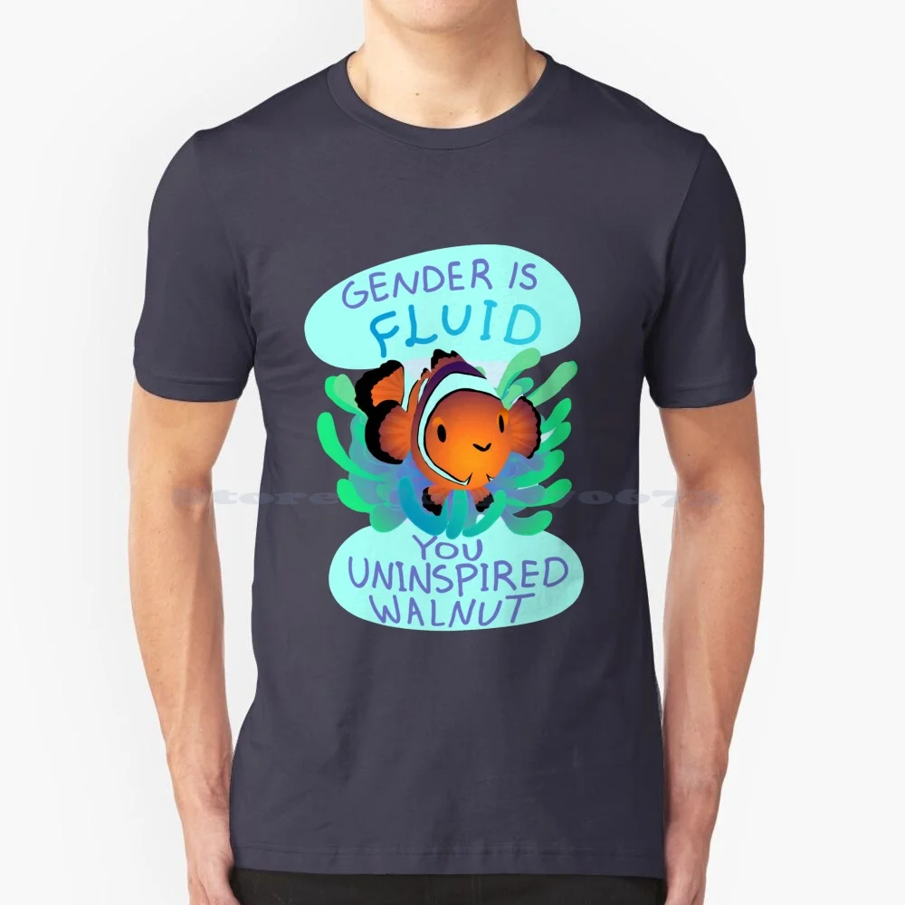 ( Non ) Binary Clownfish T Shirt 100% Cotton Tee Clownfish Genderqueer Genderfluid Lgbt Nonbinary Agender