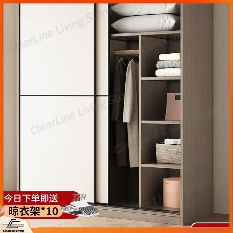 2025 New Popular Solid Wood Sliding Door Wardrobe for Bedroom Household Simple Installation Free Hanging Closet for Rental