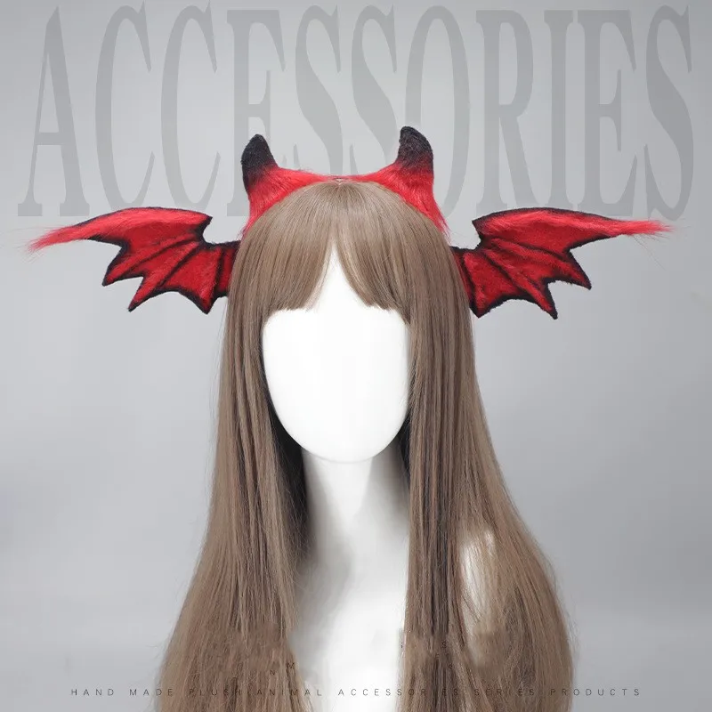 

NEW Gothic Lolita Devil Horn Cosplay Headdress Bat Wings Demon Cosplay Hair Accessories Anime Halloween Party Costume Hairband