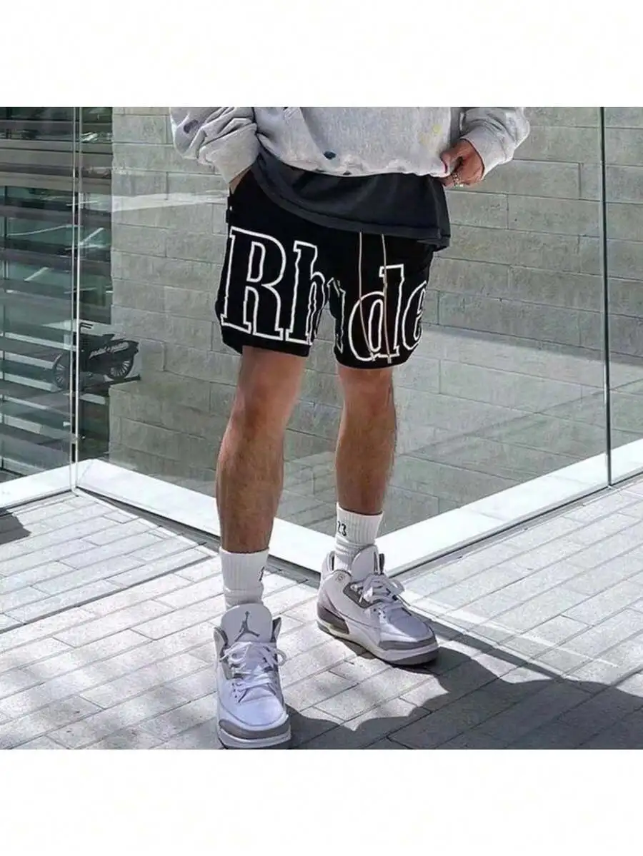 

Mens High Waist Loose Fit Letter Print Drawstring Shorts Casual Bamboo Fiber