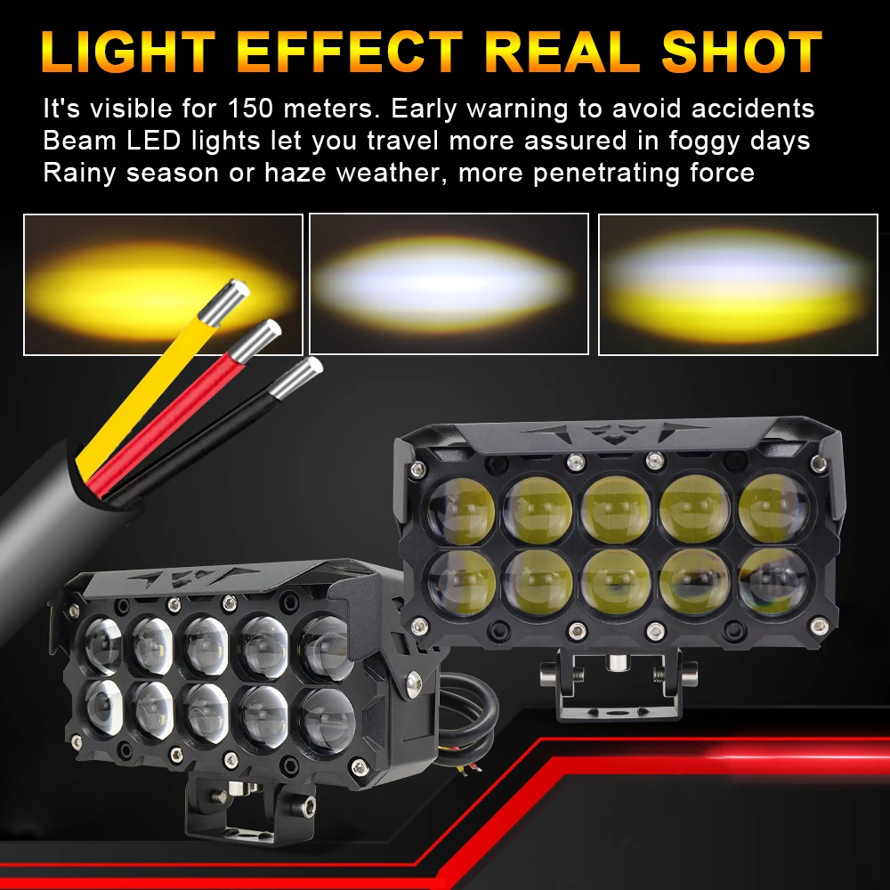 

8lens Auxiliary Motorcycle Spotlight 10Lens Dual Color White Yellow Driving Light Spotlight Universal for Jeep Car Offroad SUV