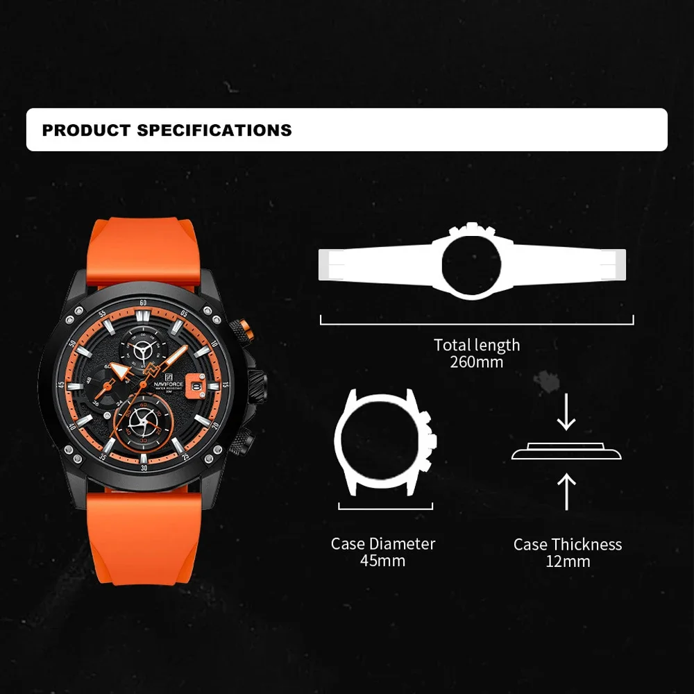 NAVIFORCE 2024 Brand Men Watches Quartz Analog Waterproof Luminous Date Wrist Watch Silicone Strap Luxury Casual Watch for Men