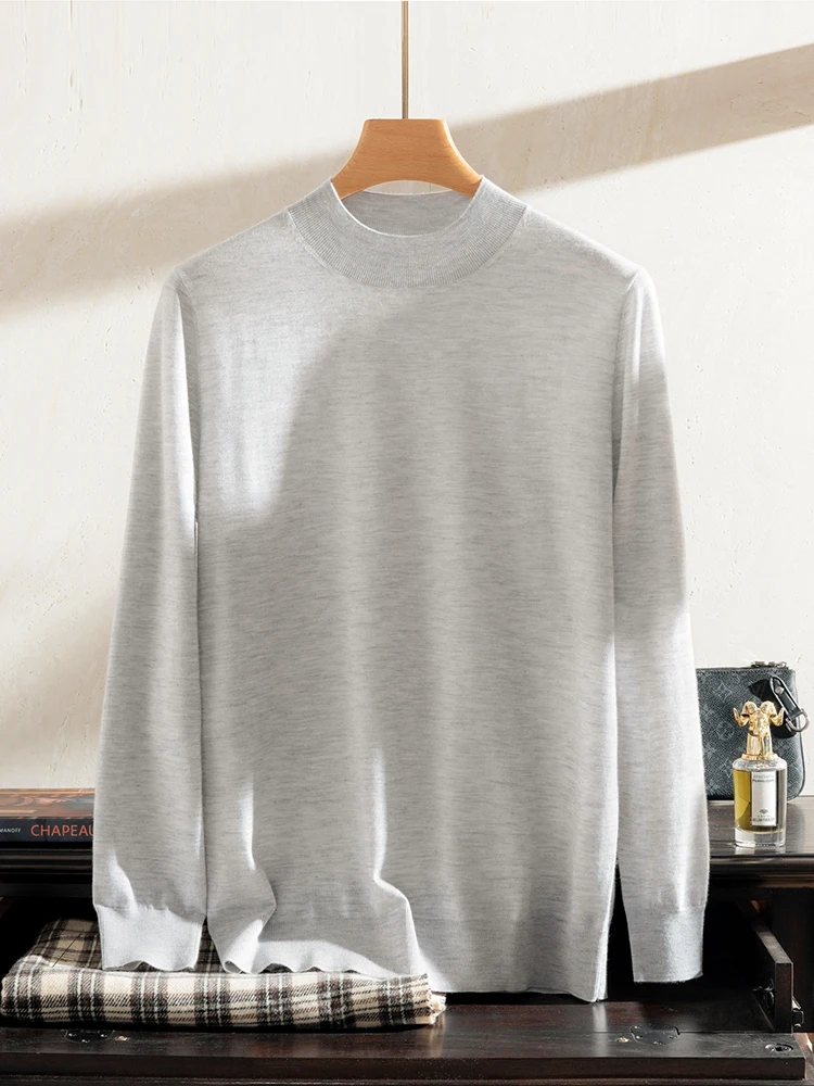 Autumn and winter new 100% cashmere men's semi-high neck pullover simple warm cashmere sweater solid color high-end sweater