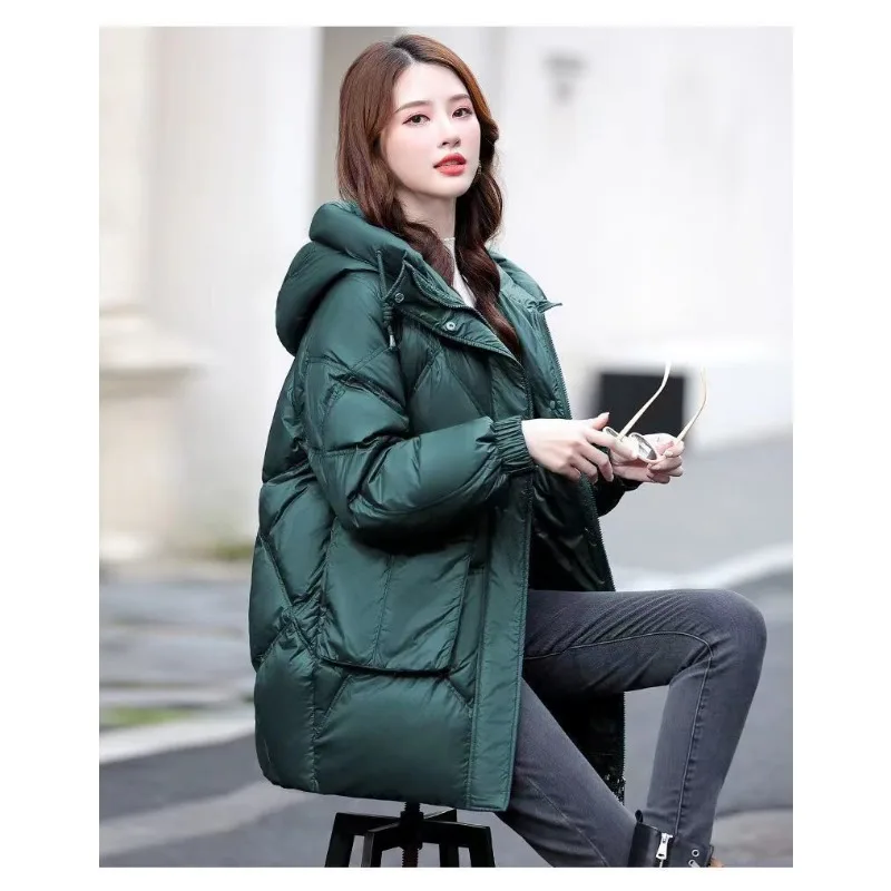 2023 New Women Down Cotton Coat Winter Jacket Female Mid Length Version Parkas Loose Large Size Outwear Hooded Thick Overcoat