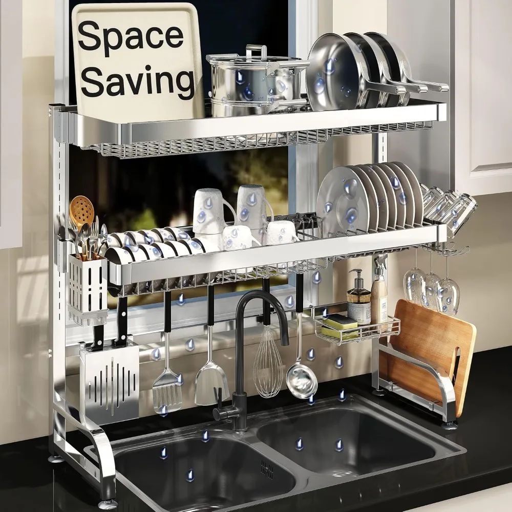 

Popular 3 Tier Extra Large Stainless Steel Expandable Over The Sink Dish Drainer Drying Rack,Space Saving,Above Kitchen Counter