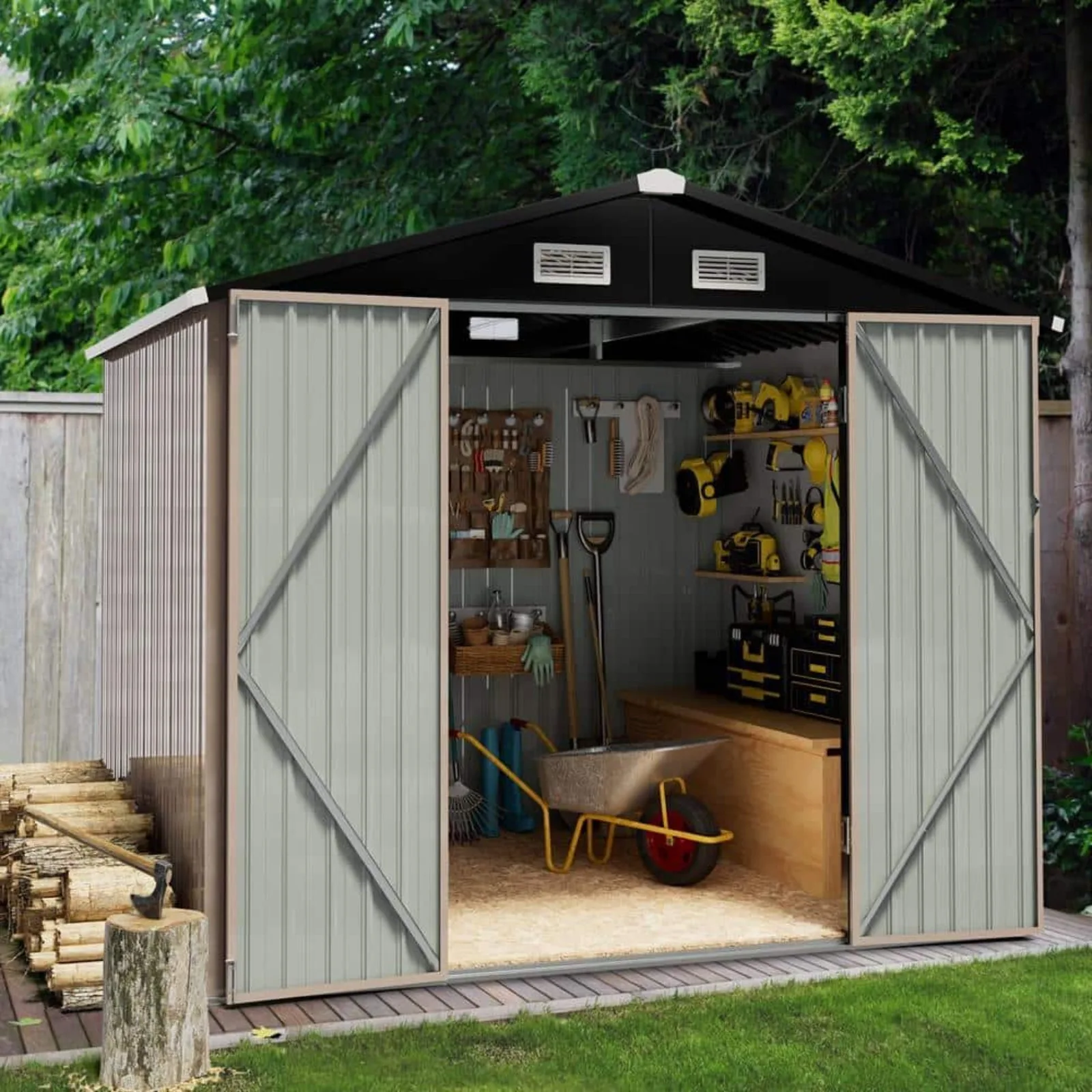 US 6 ft. W x 4 ft. D Gray Metal Storage Shed with Lockable Door and Vents for Tool, Garden