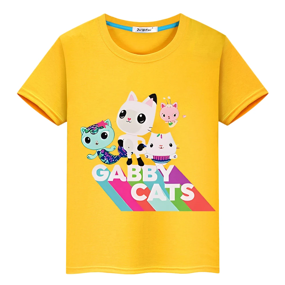 Gabbys Dollhouse Kawaii Short Sleeve 100% Cotton Print T-Shirts y2k one piece anime T-shirt Games TShirts Tops kids clothes girl