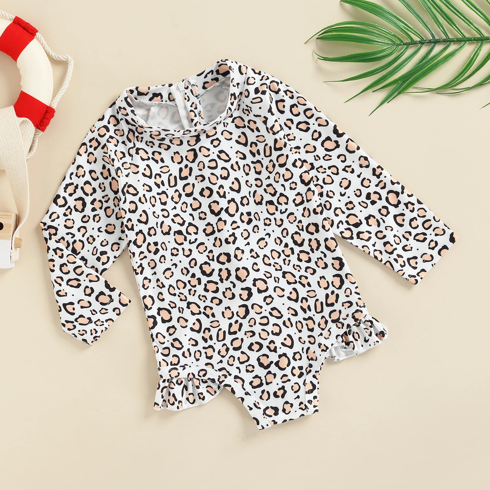 Lioraitiin 1-6Years Toddler Baby Girl Summer Swimwear Clothing Off Shoulder Leopard Printed Jumpsuit Bodysuit