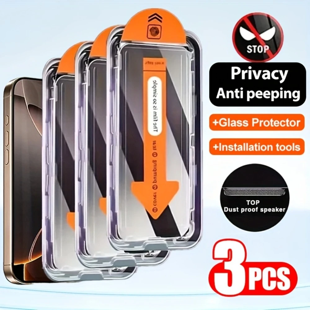 

3 шт. антишпионская полноэкранная защита для iPhone 17 16 15 14 Pro Max 14 15 Plus 12 13 11 Pro X XR XS Max Пылезащитное закаленное стекло