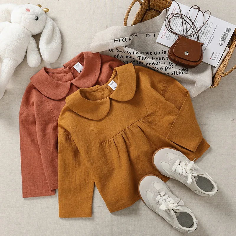 

UNITIM Kids Girls Shirt New Winter Peter Pan Collar Solid Color Thicken Toddler Girls T-shirt Versatile Little Girls Undershirt