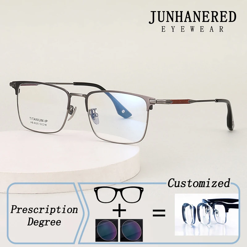 新しいビジネスレジャー男性用スクエアチタンフレームフォトクロミック処方箋メガネ、ブルーライトカット老眼近視用アイウェア