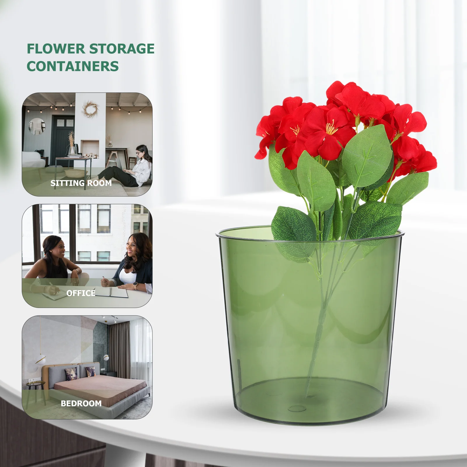 

Transparent Vase Fresh Bucket For Home Decor Wake Flower Storage Container Simple Round Plastic Flower Holder Table
