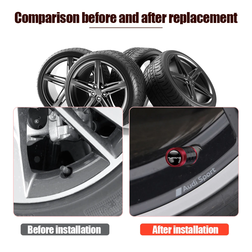 Car Styling 4pcs 3D Metal Carbon Fiber Auto Wheel Tire Valve Stem Caps Cover For Audi S quattro RS TT SLINE A3 A4 A6 A5 Q5 Q7 A1