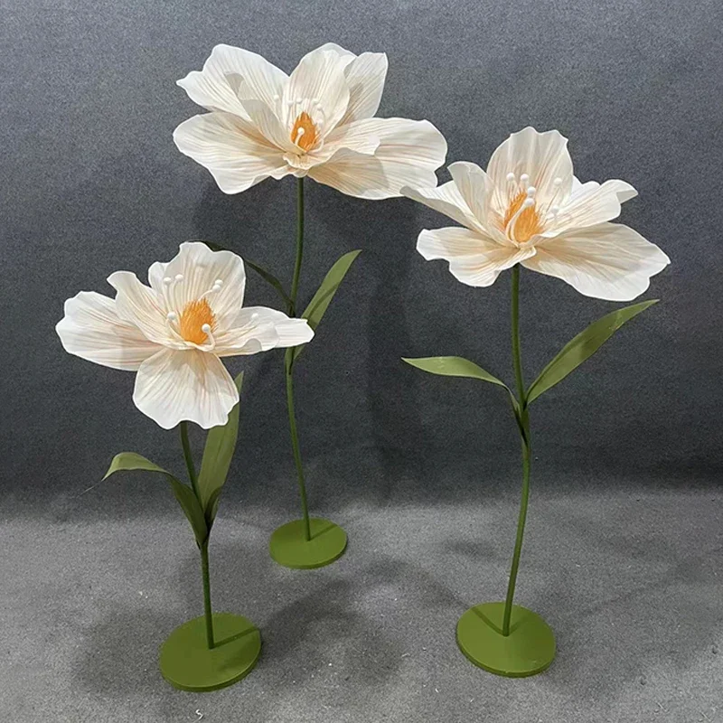 Set of 3 Giant Foam Poppies Wedding Road Lead Flower Stand Birthday Party Stage Home Decor Window Arrangement