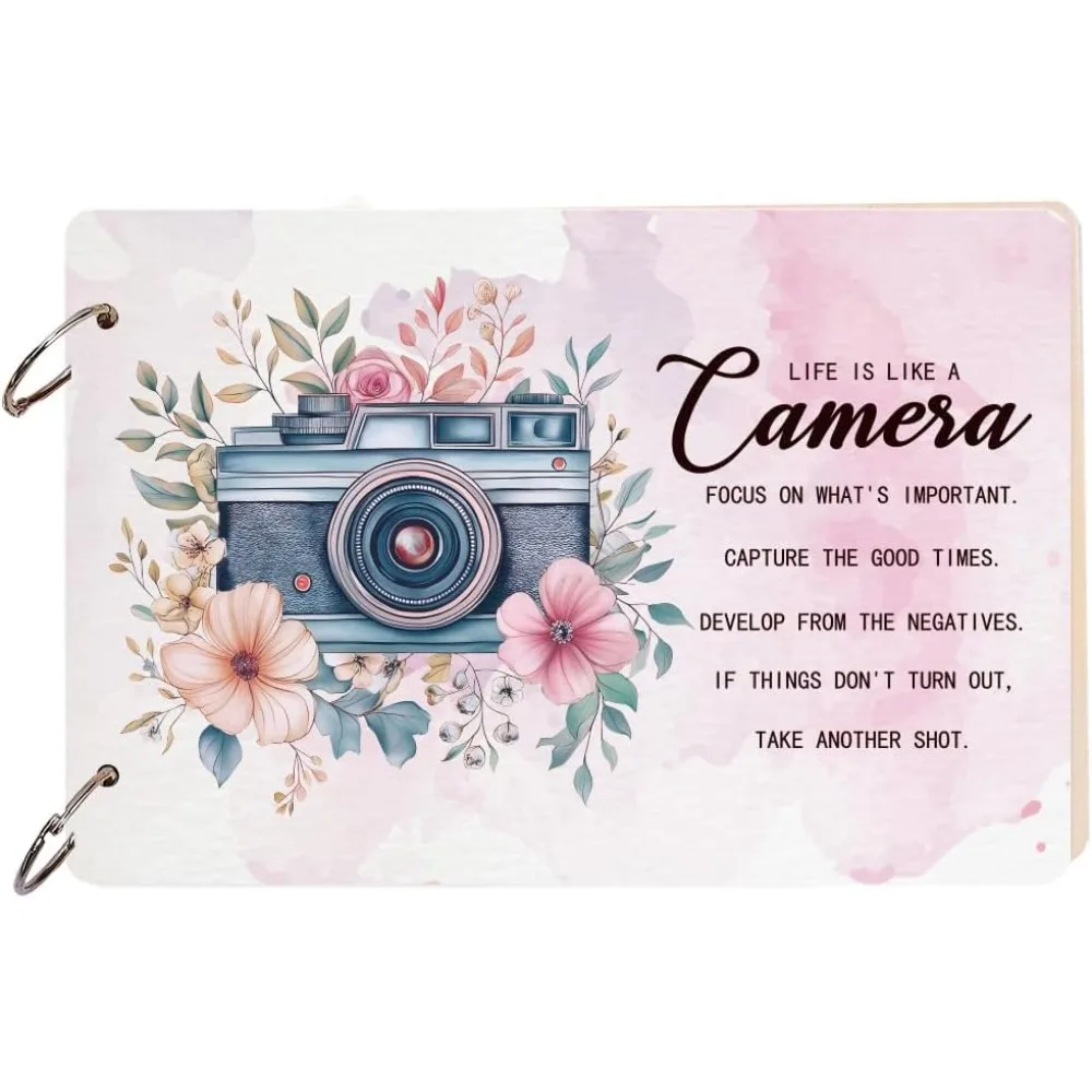 

Деревянная папка с вкладышами, жизнь как камера, органайзер для поздравительных открыток, книга с цветами, открытка, фотоальбом, 2 кольца, обложка, подарок