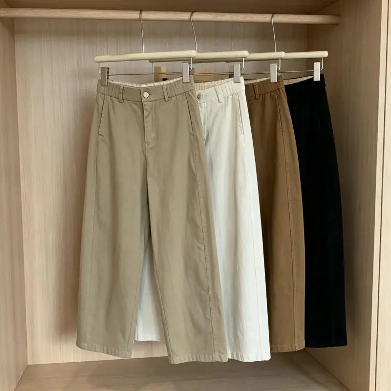 Withered Minimalist High Waist Slim Cotton Straight Leg Pants Women's Pants And Trousers Woman Clothes Loose Fitting Casual Pant
