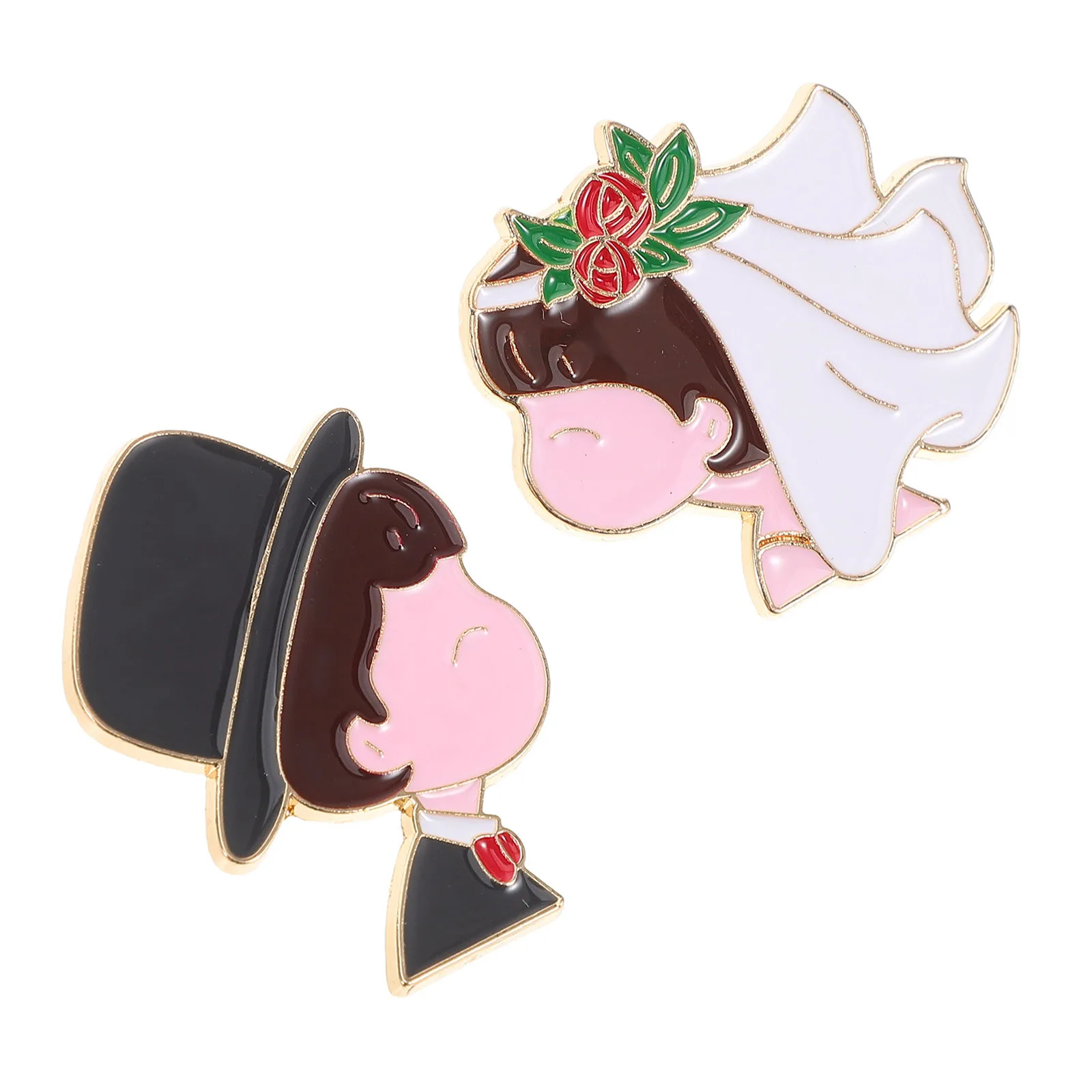 2 Stücke Nette Hochzeit Paar Brosche Pins Braut Bräutigam Anstecknadeln Cartoon Abzeichen Pin für Hochzeit Brautparty Zubehör