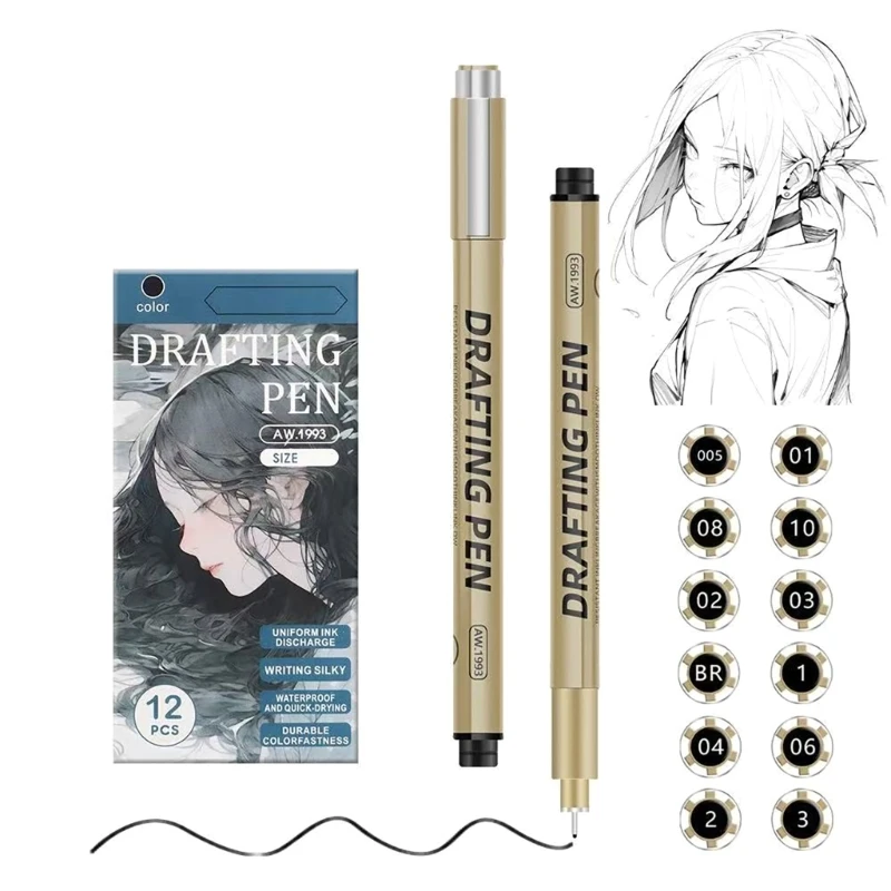 12Pcs Precisions Tip Black Drawing Pens Perfect For Comics Artists And Designers