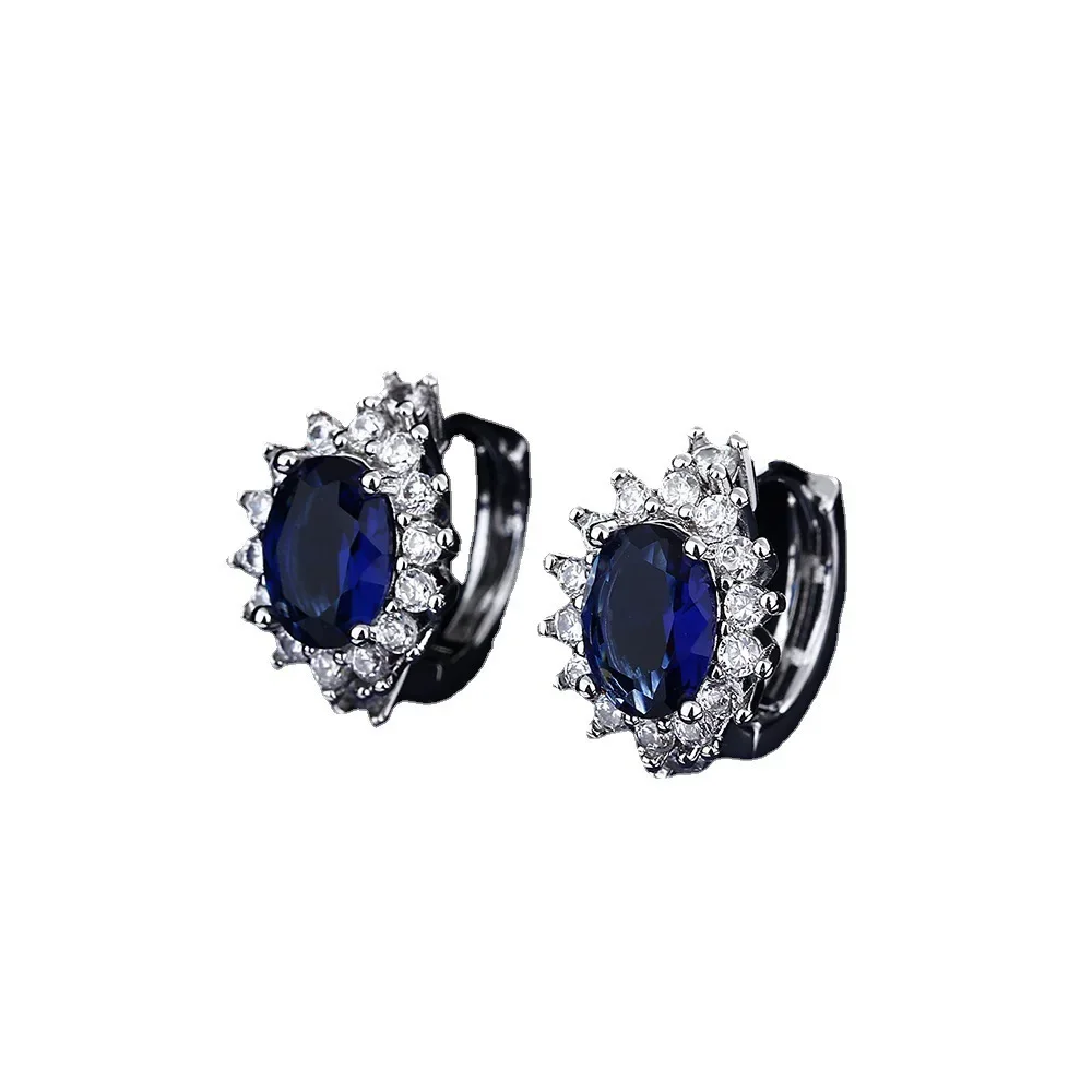 Sweet Sapphire Earrings Jewelry Oval Shape Zircon Gemstone Stud Earrings Accessories Women Wedding Engagement