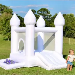 9x9x7ft Toddlers Party Inflatable White Bounce House With Slide And Ball Pit Customization Oxford Bouncy Castle Include Blower