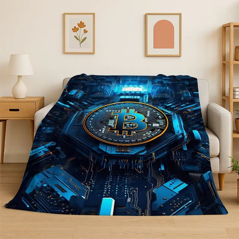 Rich Bitcoin Gold Coin Money Flannel Blanket Soft Warm Throw Blanket for Bedroom Living Room Bed Travel Camping Picnic Cover Nap