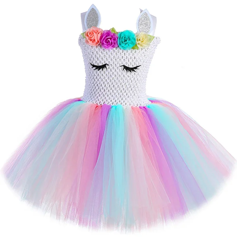 فساتين وحيد القرن على شكل زهور الباستيل للفتيات لحفلات أعياد الميلاد وحفلات الباليه للأطفال وأعياد الميلاد والهالوين زي السنة الجديدة مع W@0Z*