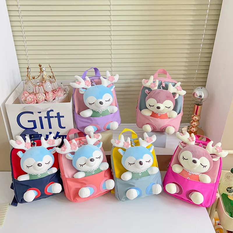 Cartoon Plush Split Elk Cute Children\'s Small Backpack Kindergarten Baby Girl Lightweight Fashionable Cute Backpack