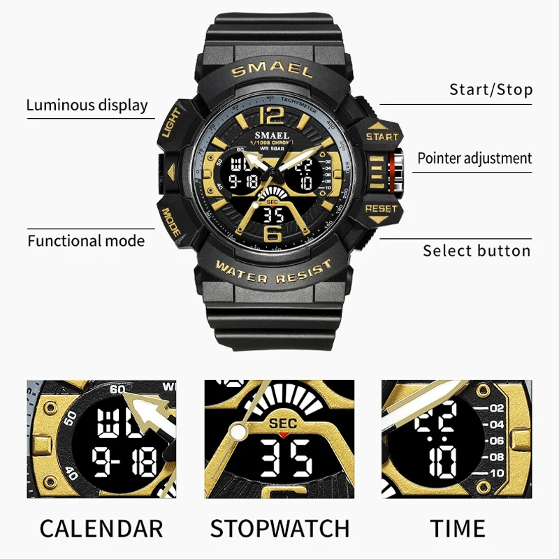 SMAEL Sport Watch for Men Waterproof Wristwatches Student Dual Display Digital Multi-function Stopwatch Clocks 8065 Male Watches