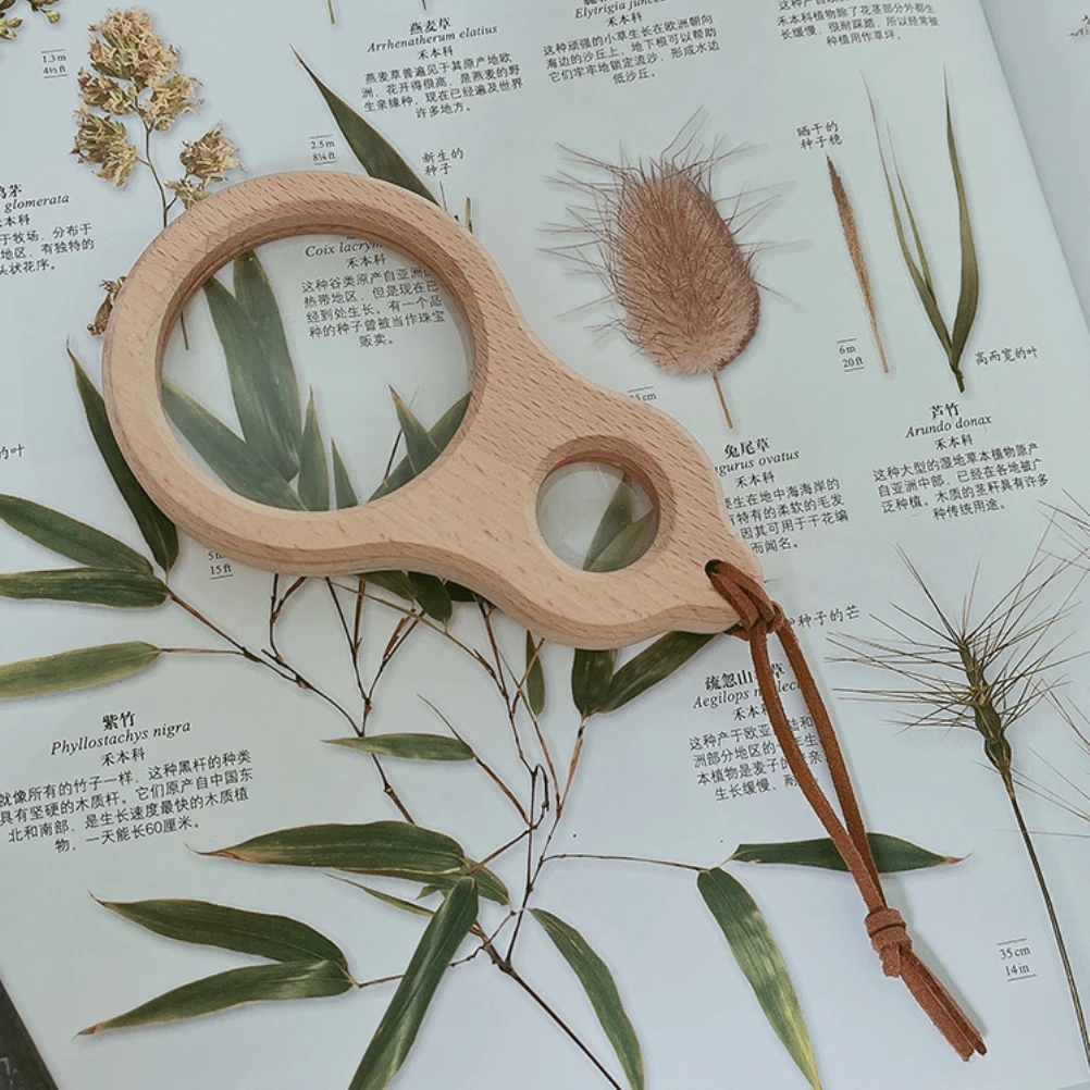 Mini Lupa Portátil para Crianças Lupa de Madeira com Cordão Lente de Mão para Estudantes Observação de Ciência ao ar Livre