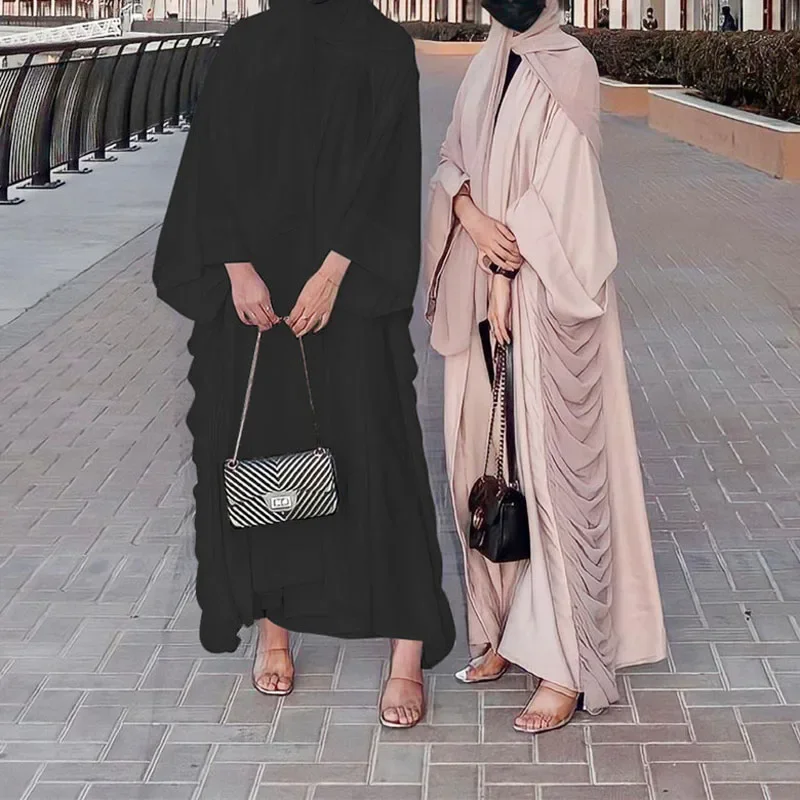 Muslim Women Open Abaya Lace up Belted Maxi Dress Dubai Cardigan Kimono Kaftan Islamic Turkey Femme Jalabiya Caftan Robe Saudi