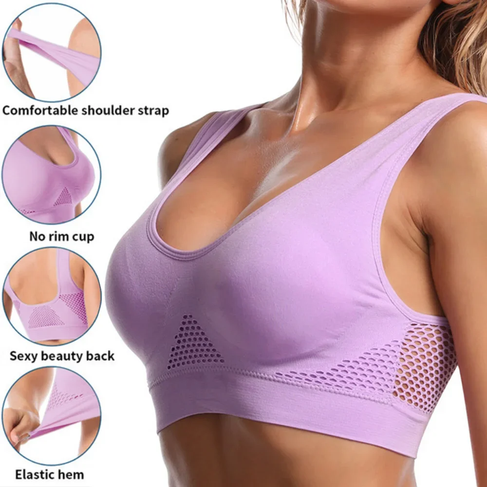Sujetadores deportivos de malla sin costuras para mujer, ropa interior para Fitness, gimnasio, correr, sujetador a prueba de golpes, Top corto inalámbrico de talla grande 6XL, sujetador de Yoga transpirable