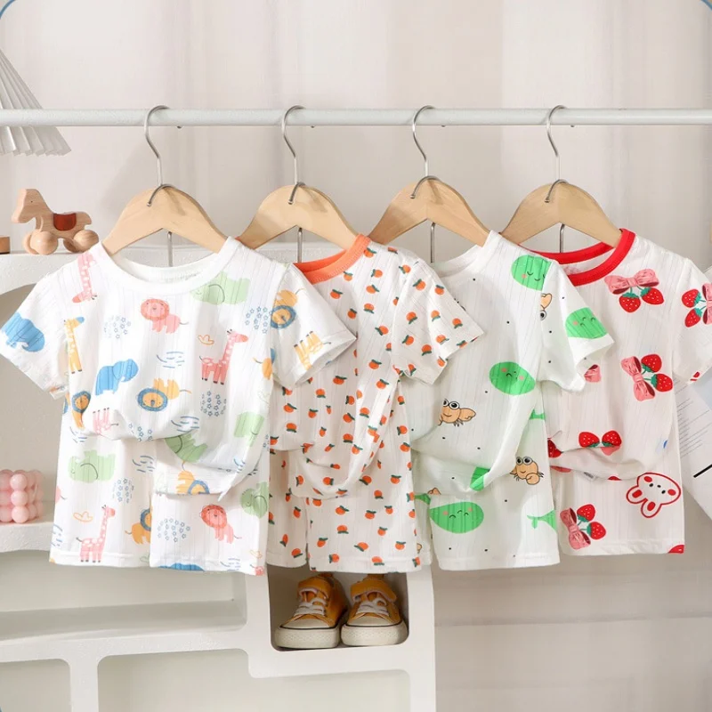 Popular in Summer Children Boys Girls Baby Clothes Set Cartoon Short Sleeve Tee+Shorts Home Pajama Set Sleepwear Soft Breathable