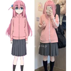 Hitori Bocchi The Rock Ryo Cosplay Gotou Cosplay Costume Anime Nijika Ikuyo JK Uniform Pink Jacket Skirt Wig Halloween Suit