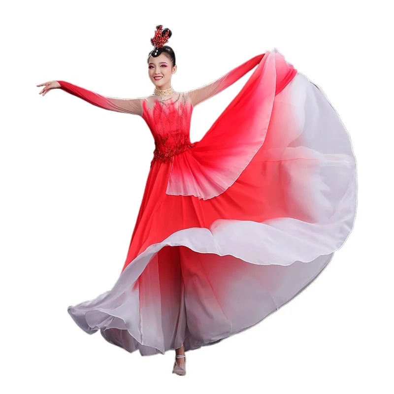 Women Dance Costume Big Swing Dress Chinese Dance Light Long Skirt Female Opening Dance Big Swing Skirt Grand Performance Dress