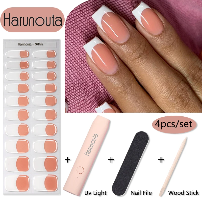 Harunouta 4 pz/set Sparkly Shinning strisce per unghie in Gel Semi polimerizzato lampada per unghie gelatina francese kit di adesivi per unghie con smalto Gel impermeabile