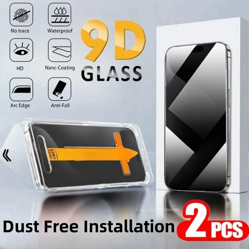 2 uds instalación sin polvo para iPhone 16 15 Pro Max 14Pro 13 Protector de pantalla a prueba de polvo para iPhone 14Promax HD vidrio templado